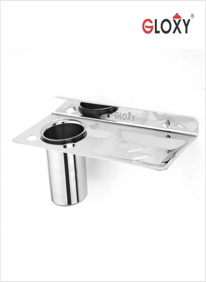 GLOXY ENTERPRISE Wall Mount Stainless Steel Toothbrush Holder with Soap Dish, Tumbler Holder with Soap Dispenser, Usable for Bathroom and Wash Basin Area, Bathroom Accessories -(Pack of 1) - Image 3
